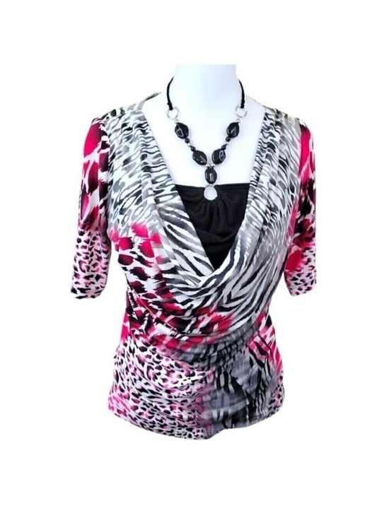 Conrad C Collection Tops - Conrad C Collection Short Sleeve Halter Insert Top Multicolor Animal Print M